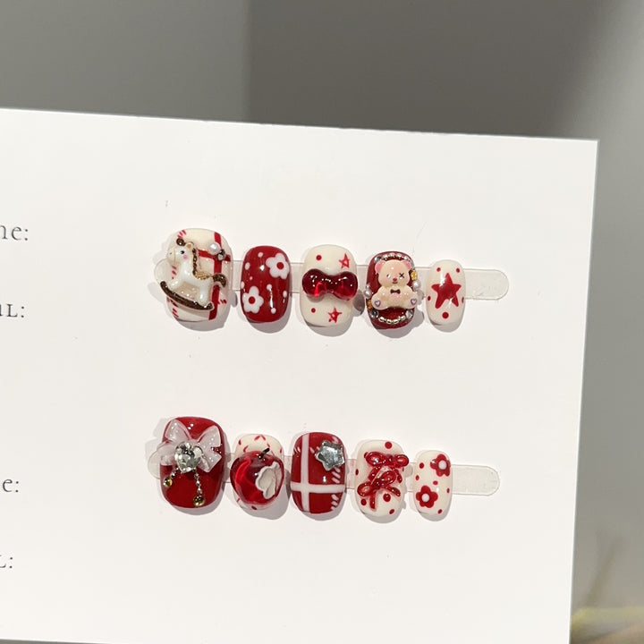 Whimsical Holiday-Themed Press-On Nail Art
