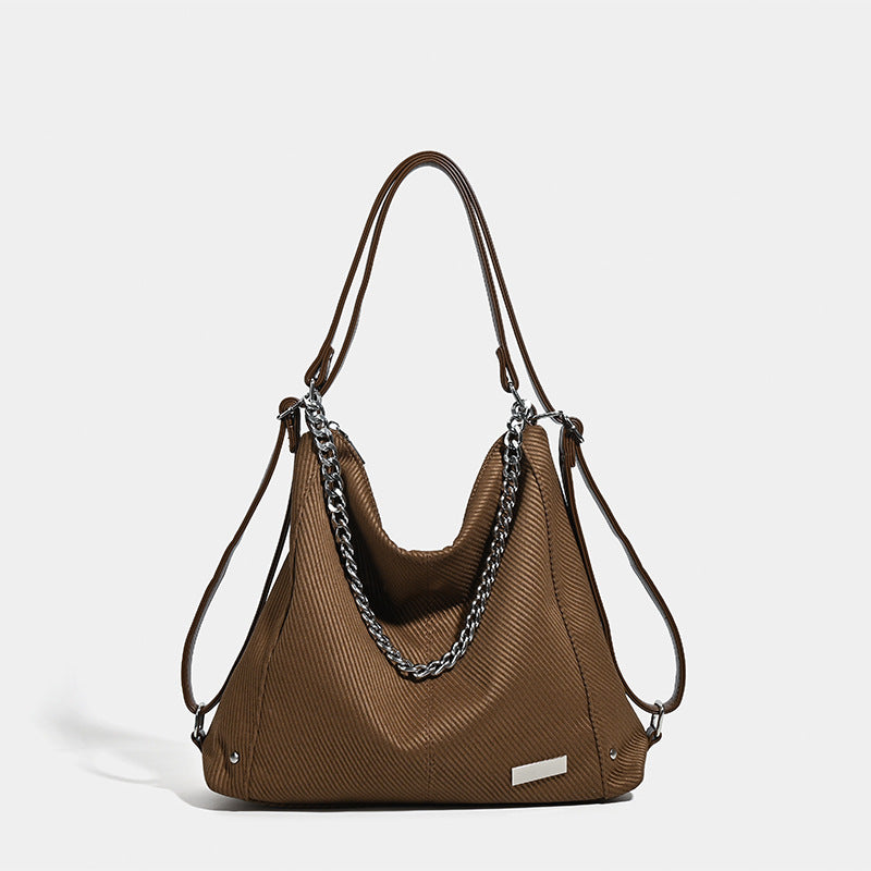 Textured Slouchy Hobo Bag with Chain Accents