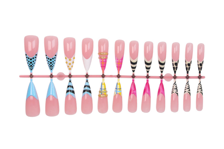 Acrylic nail set with trendy geometric and modern designs Stornfield