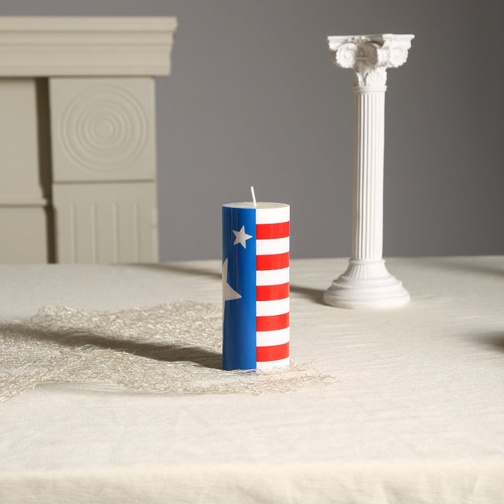 Patriotic Americana Flag-Pattern Decorative Pillar Candle