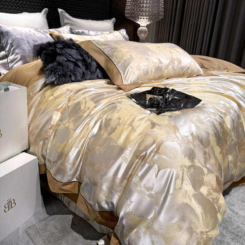 Decorative Brushstroke Satin Duvet Cover Ensemble with Hidden-Zip Closure