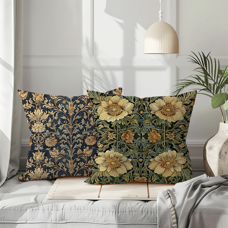 Vintage Botanical Tapestry-Style Cotton-Linen Square Throw Pillow Cover