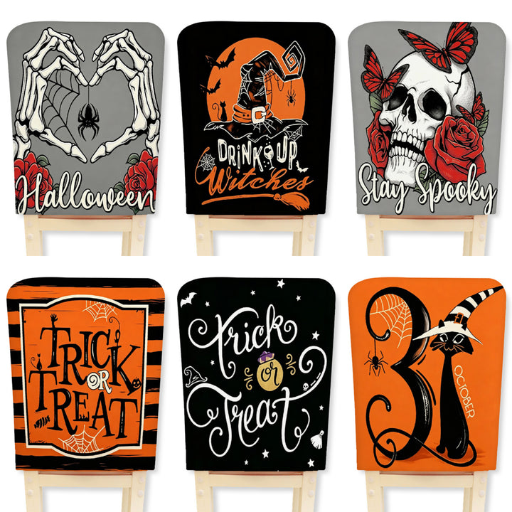 Stretch chair cover for dining chairs with Halloween witch print