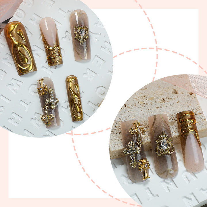Decorative Press-On Nail Set with Gold Accents Stornfield