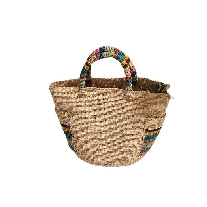 Handcrafted basket bag with colorful stripe accents Stornfield