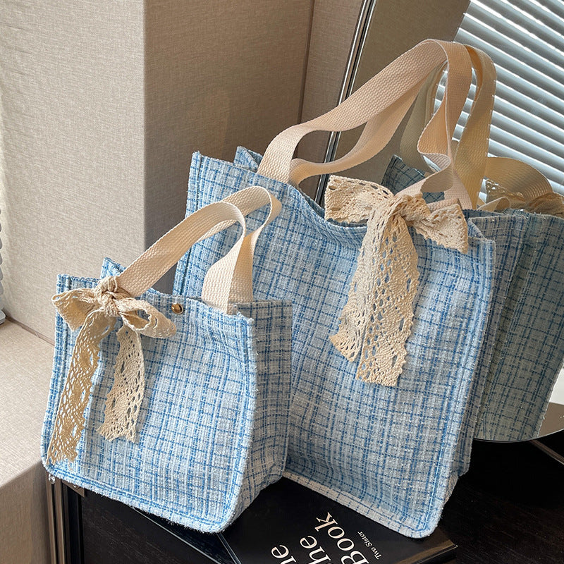 Lace-Detail Structured Tote Bag