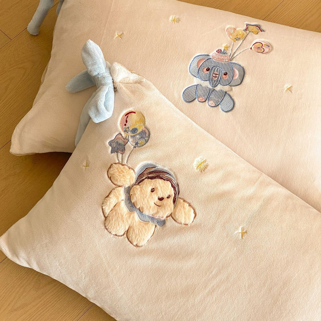 Plush Embroidered Appliqué Duvet Cover Set with Bow-Tie Shams