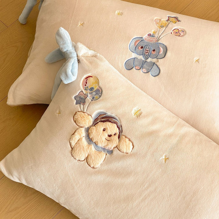 Plush Embroidered Appliqué Duvet Cover Set with Bow-Tie Shams