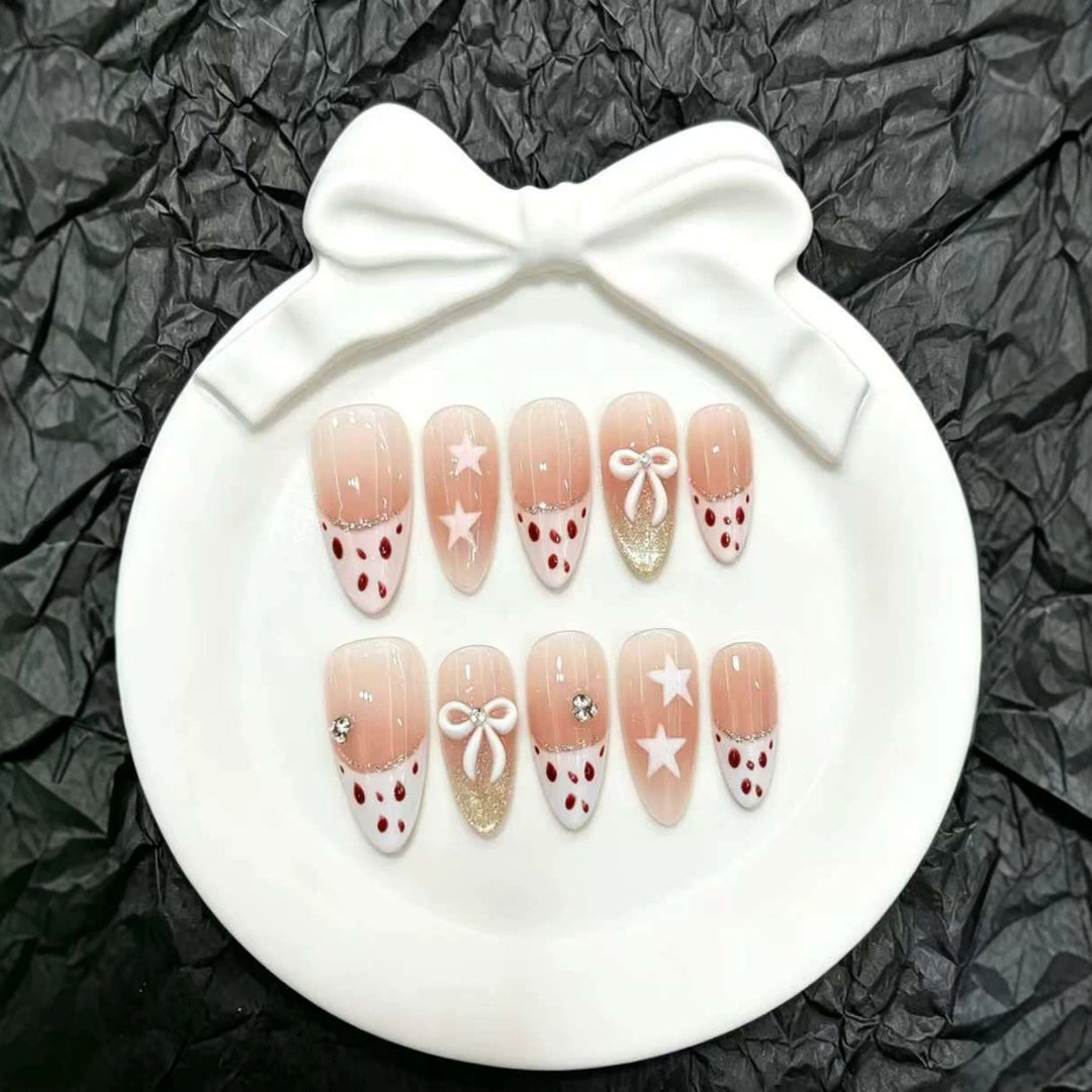 Decorative Press-On Nail Set with Charming Bow Accents