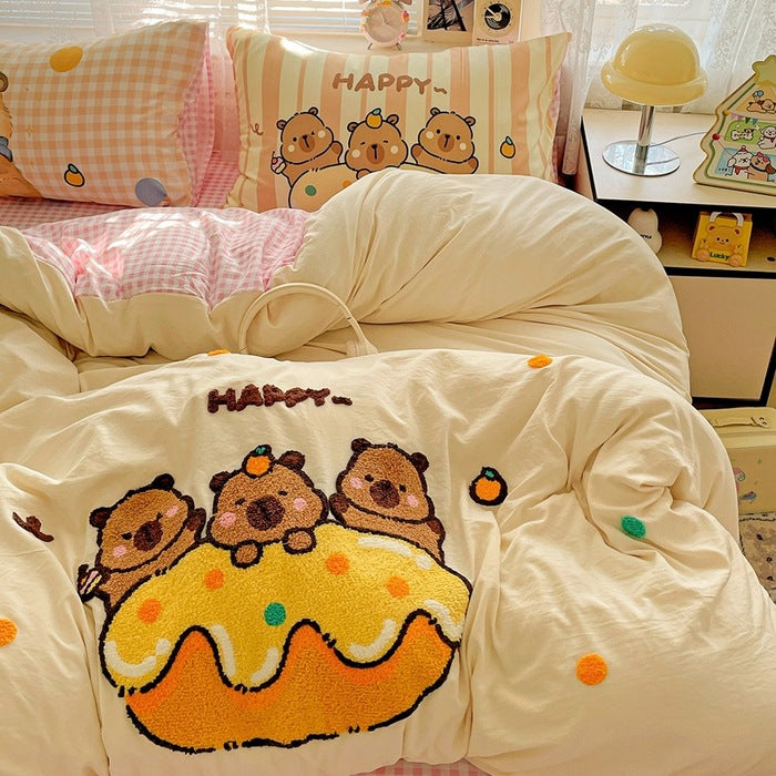 Cute Cartoon Bear Pattern Duvet Cover Set