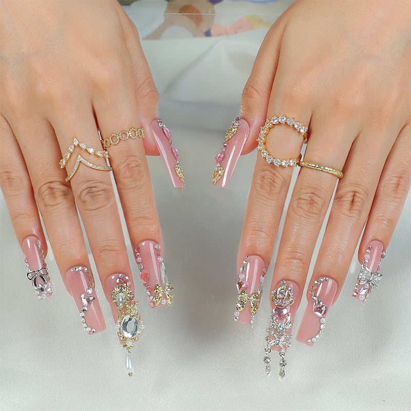 Decorative Press-On Nail Art Set with Glamorous Gem Accents Stornfield