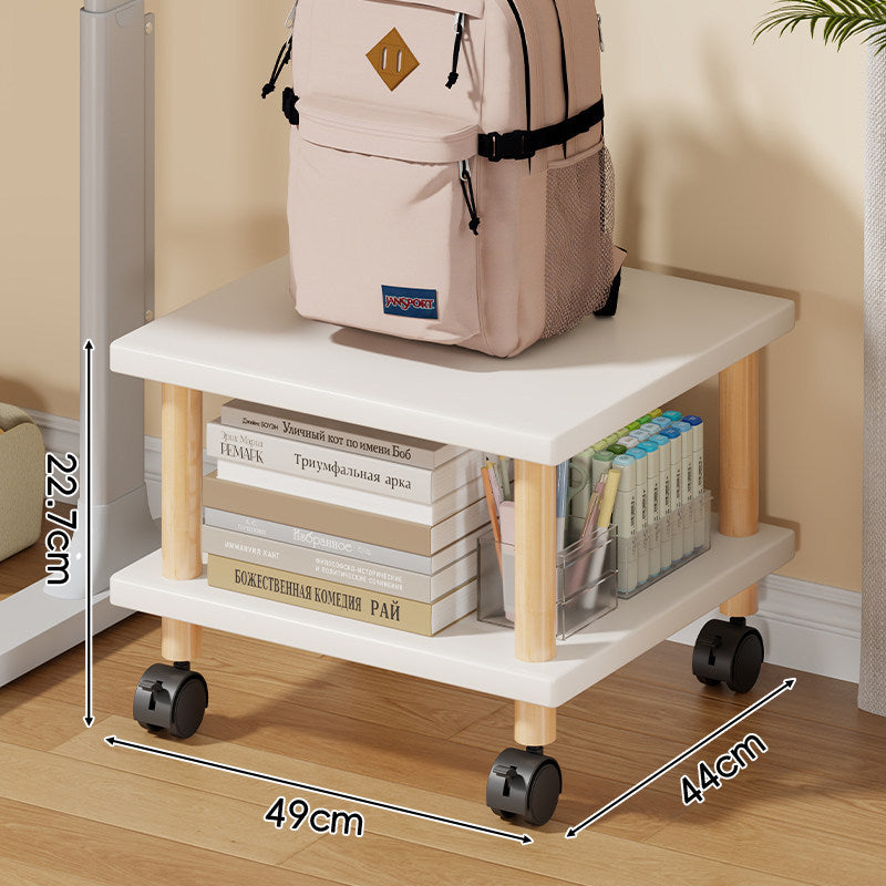 Compact Mobile Two-Tier Storage Cart with Wooden Legs and Locking Casters