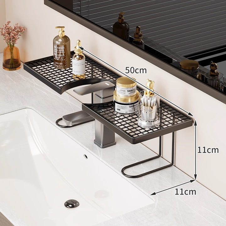 Over-Sink Countertop Vanity Shelf Organizer with Lattice Trays and U-Frame Support