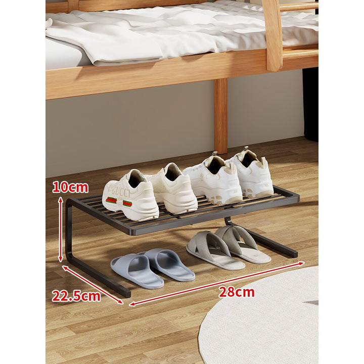Compact Two-Level Slatted Under-Bed Shoe Organizer Rack