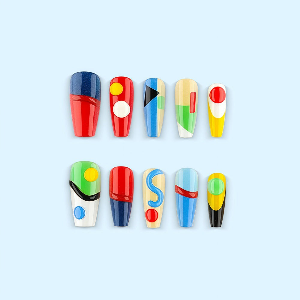 Creative nail art set with geometric patterns and 3D applications Stornfield