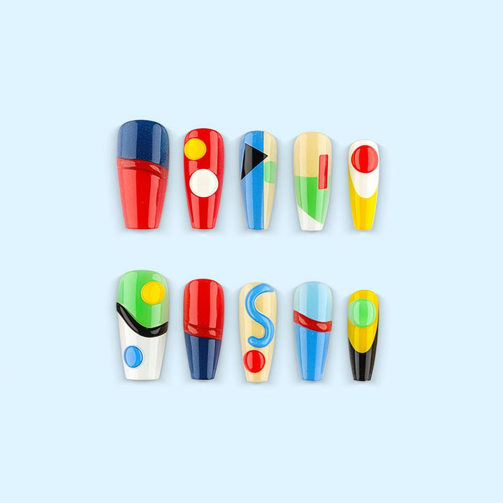 Creative nail art set with geometric patterns and 3D applications Stornfield
