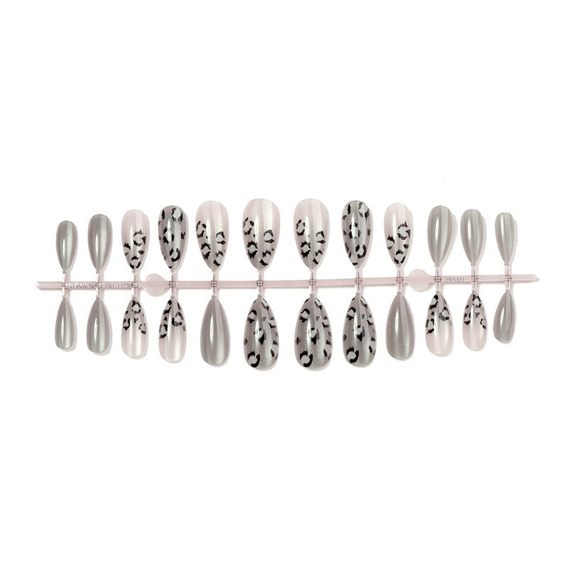 Nail art set with fashionable leopard patterns and elegant shades of gray Stornfield