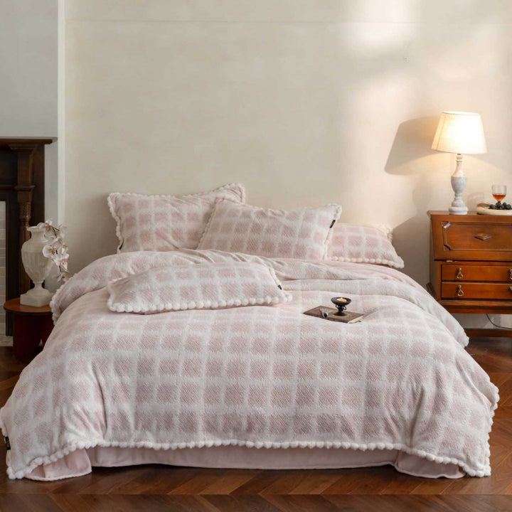 Reversible Plush Sherpa Comforter Set with Embossed Floral Jacquard and Microfiber Fill