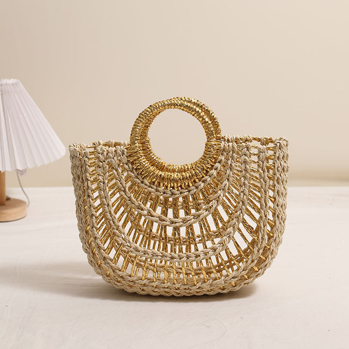Handcrafted basket bag with stylish ring handle Stornfield