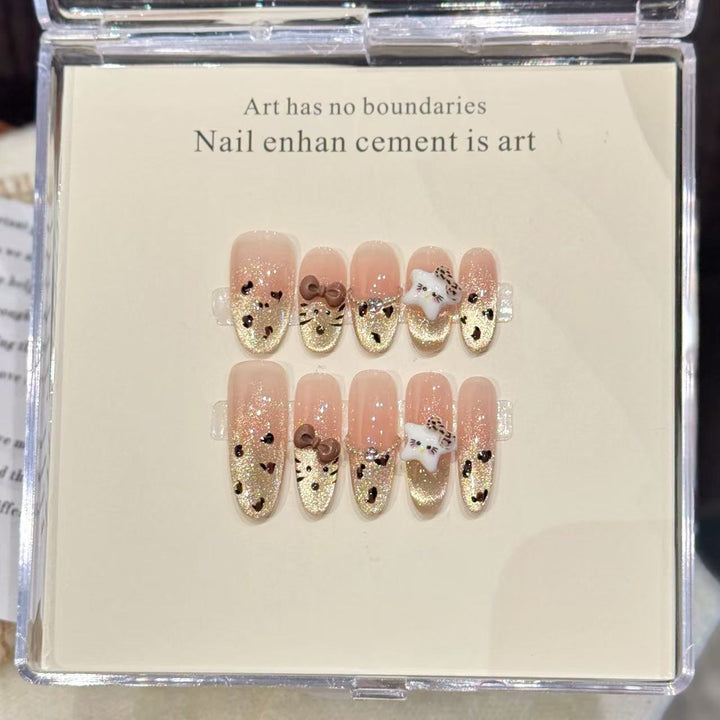 Decorative Press-On Nail Art Set with Whimsical Animal Designs