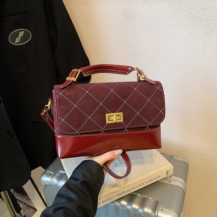 Quilted Suede and Glossy Leather Handheld Satchel