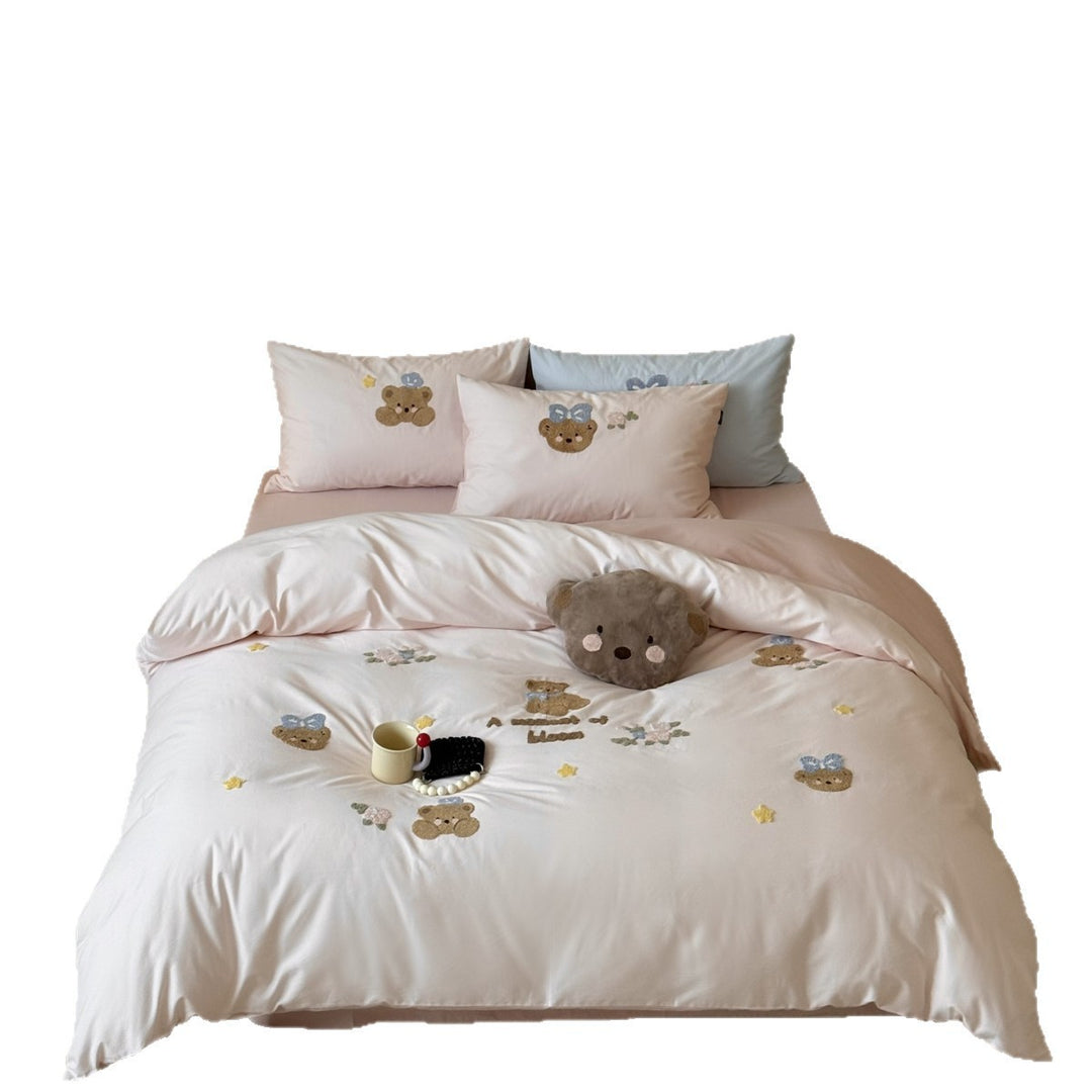 Embroidered Chenille Cartoon Duvet Cover Set with Plush Accent Pillow