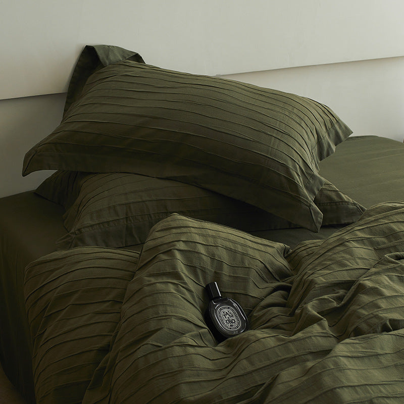 Elegant Reversible Bedding Set made of Cotton-Linen Blend with Fine Striped Texture