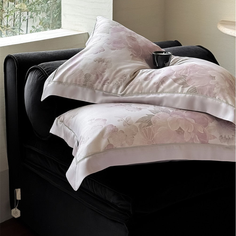 Pastel Watercolor Floral Sateen-Back Duvet Cover Set with Piped Hem