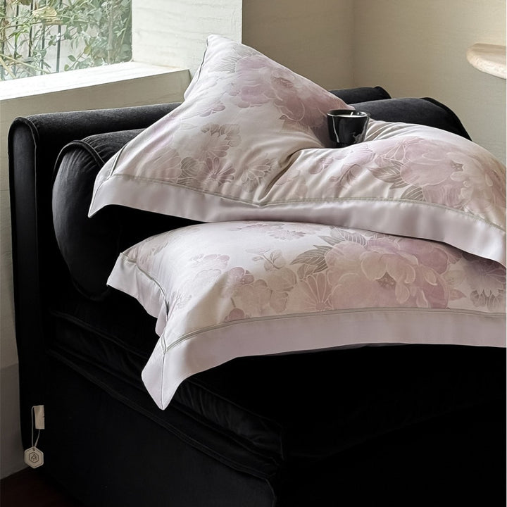 Pastel Watercolor Floral Sateen-Back Duvet Cover Set with Piped Hem