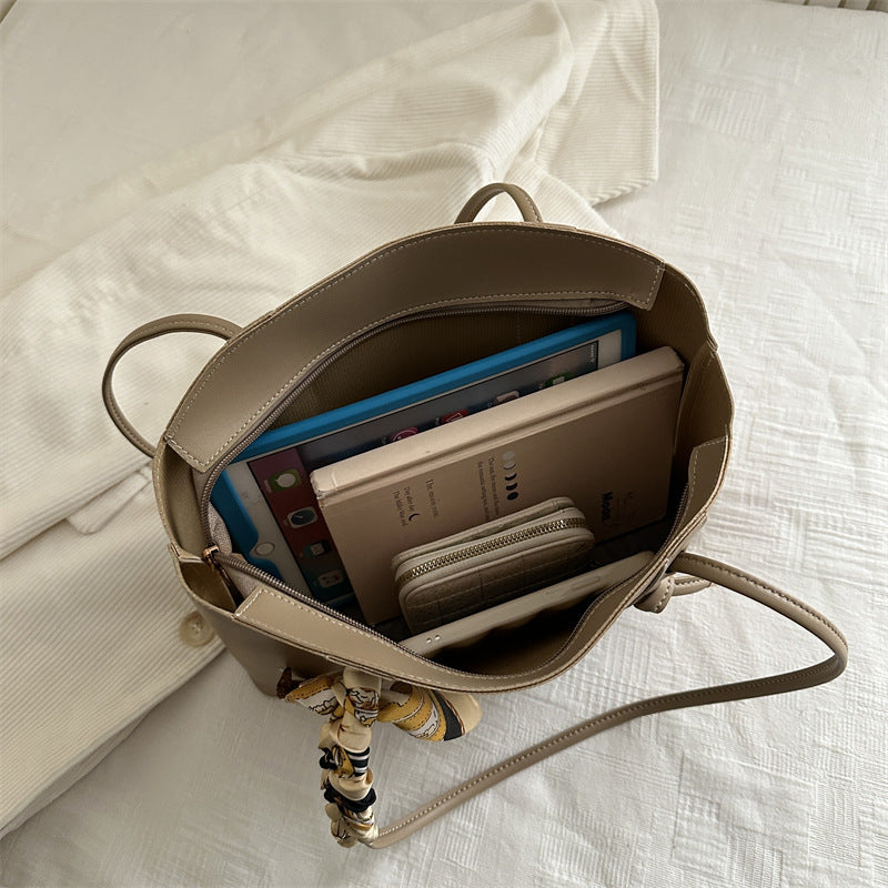 Elegant Scarf-Accent Tote Bag