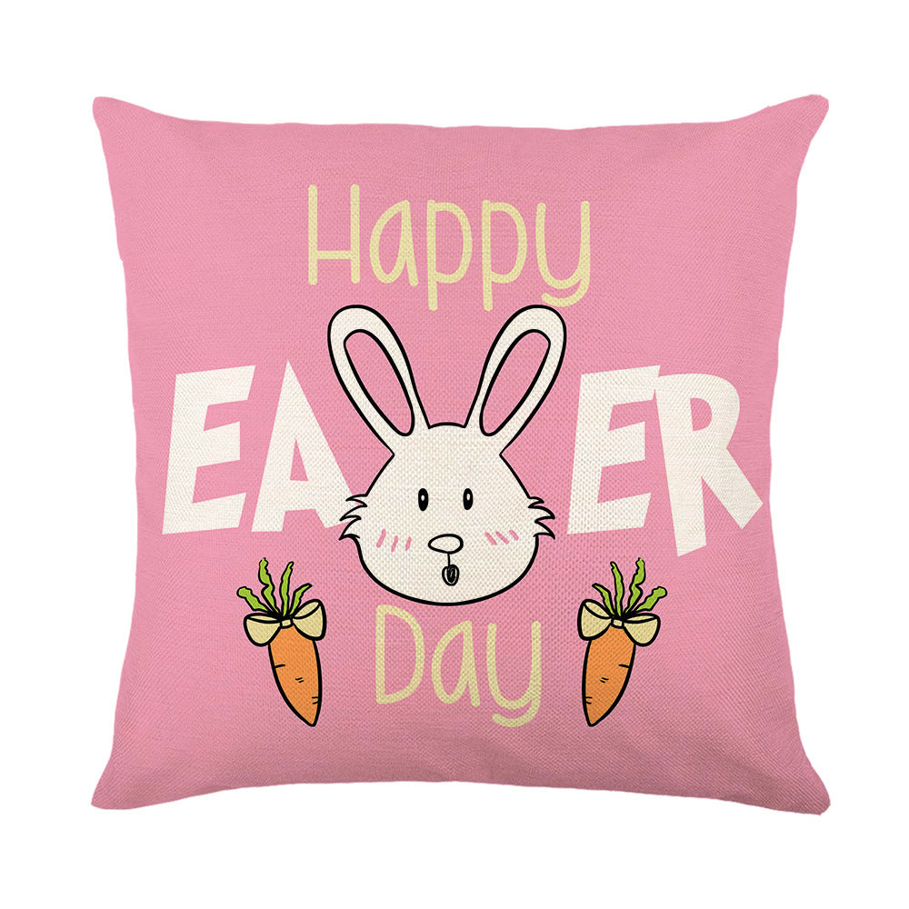 Spring Easter Cotton-Linen Square Decorative Throw Pillow Cover with 'Happy Easter' Script Print