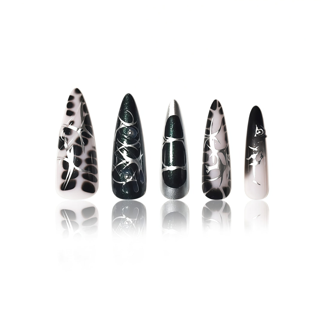 Elegant Stiletto Nail Art Extensions with Intricate Design Stornfield
