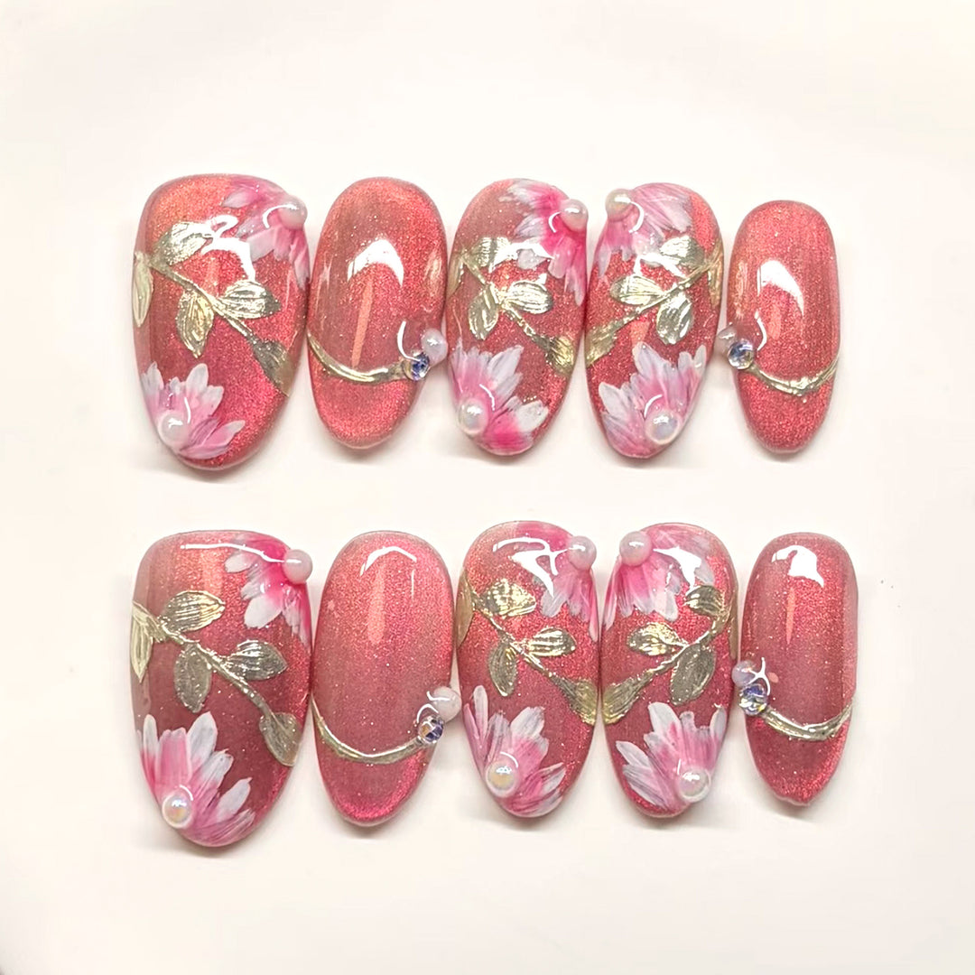 Embellished Floral Press-On Nail Art Set Stornfield