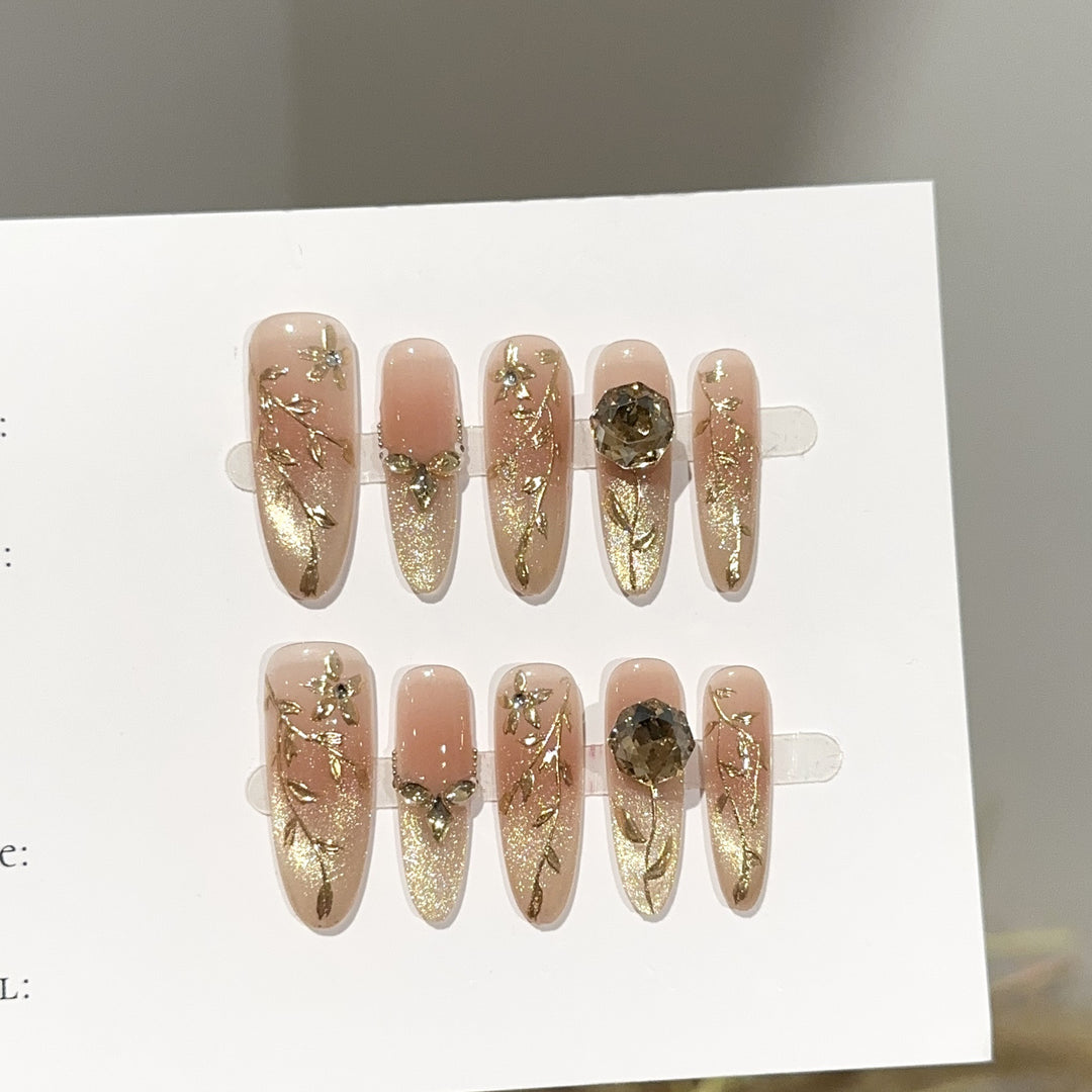 Elegant Press-On Nail Art Set with Floral Accents