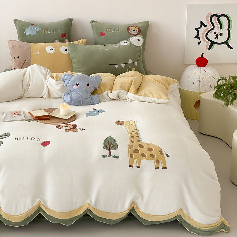 Children's Bedding Set with Embroidered Astronauts and Planets made of Soft Microfiber