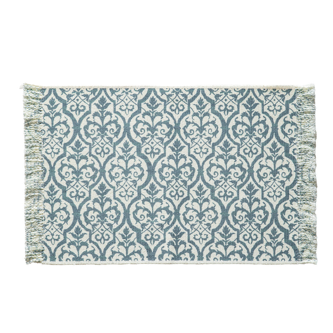 Woven decorative runner with damask jacquard and hand-fringed edge Stornfield