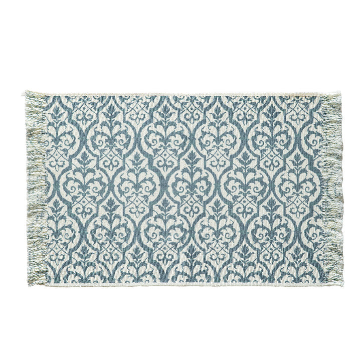 Woven decorative runner with damask jacquard and hand-fringed edge Stornfield