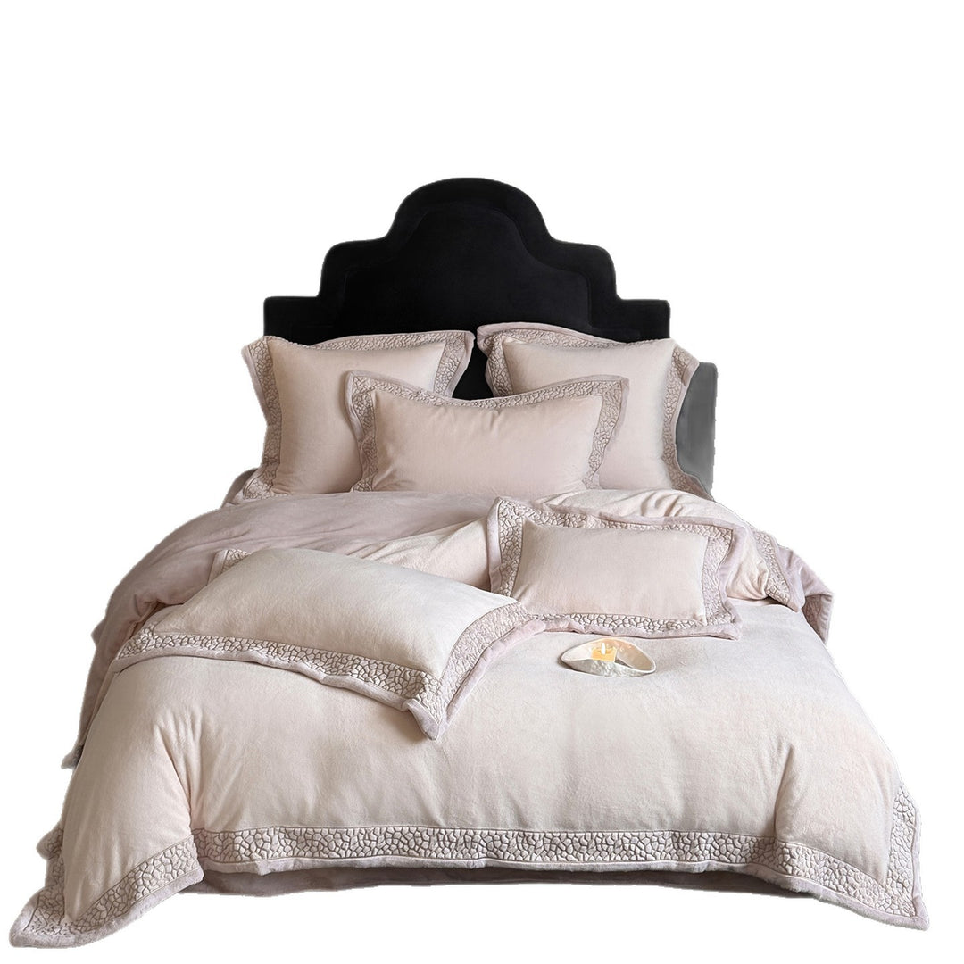 Luxury Velvet Embroidered Bedding Set with Duvet Cover and Decorative Shams