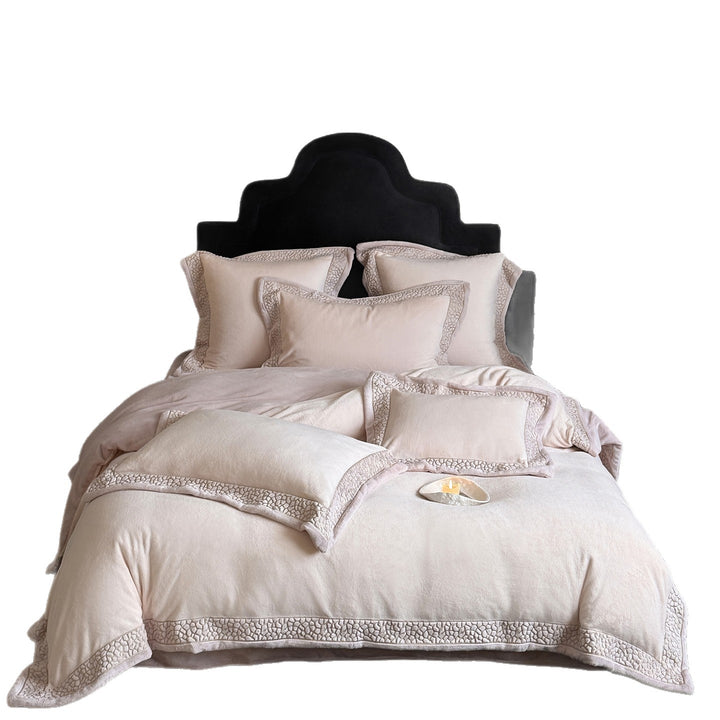 Luxury Velvet Embroidered Bedding Set with Duvet Cover and Decorative Shams