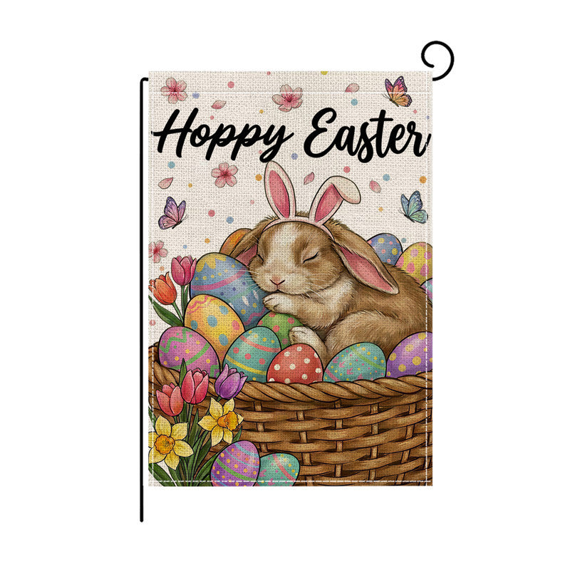 Decorative Outdoor Burlap-Texture Easter Garden Flag with Double-Sided Print and Pole Sleeve