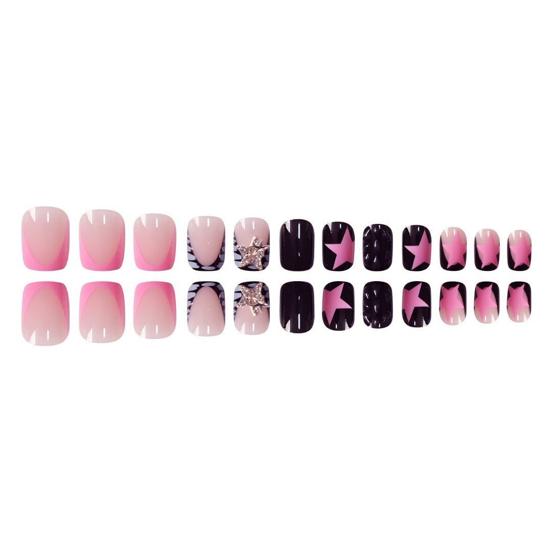 Artistic Press-On Nail Set with Star and Glitter Accents Stornfield