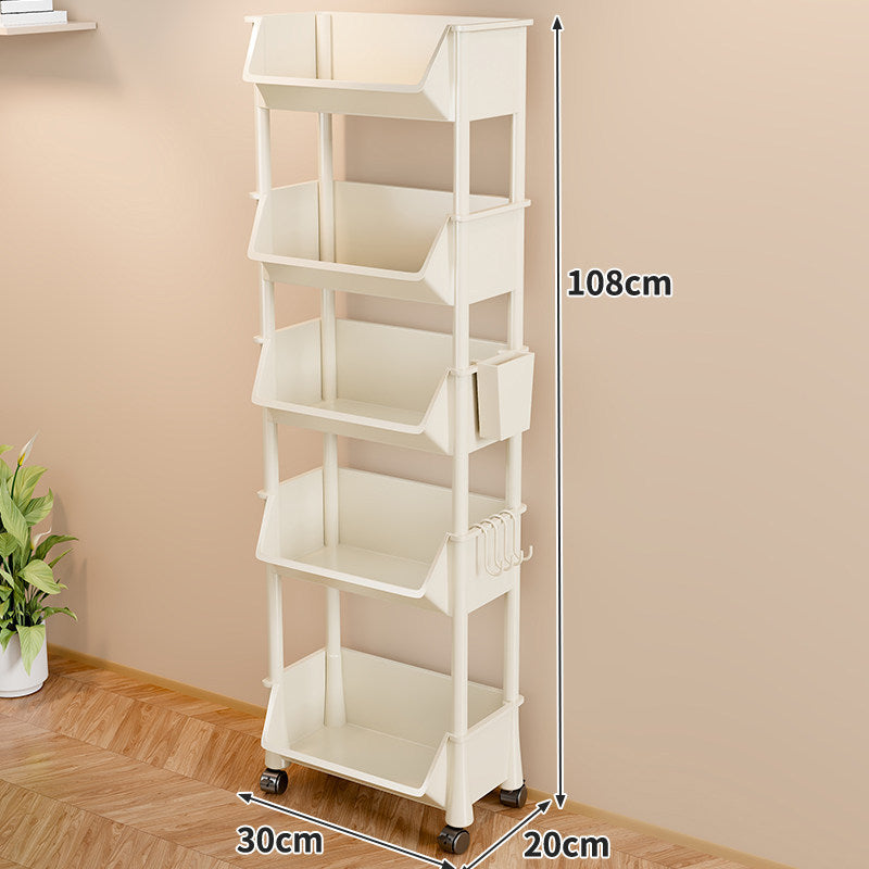 Compact Two-Tier Rolling Storage Cart with Detachable Hooks and Deep Lower Bin