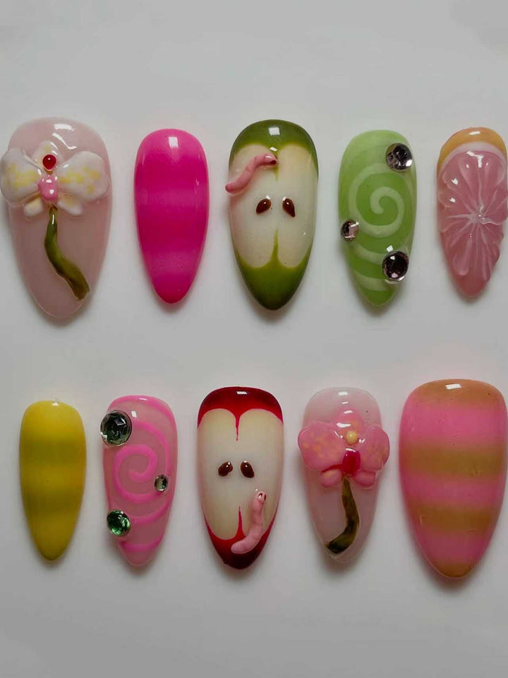 Decorative 3D Floral Press-On Nail Extensions Stornfield