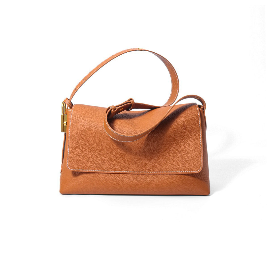 Pebbled Leather Structured Crossbody Satchel