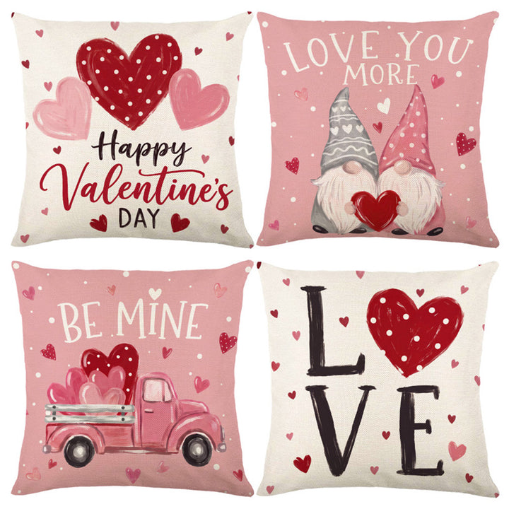 Decorative Cotton-Linen Square Throw Pillow Cover LOVE Heart Print with Hidden Zipper