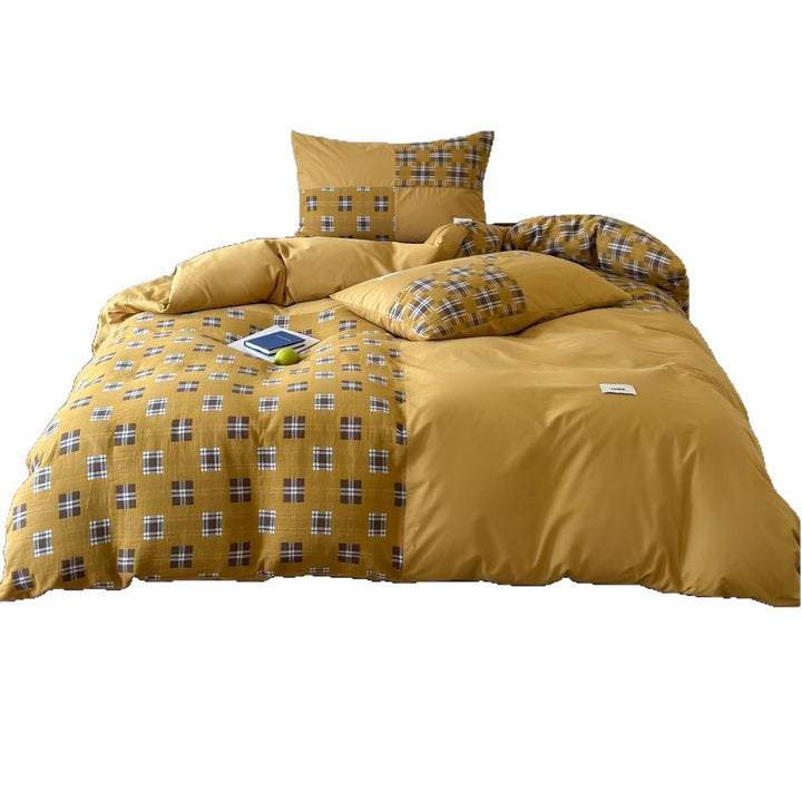 Reversible Plaid Patchwork Duvet Cover Set with Soft Brushed Microfiber