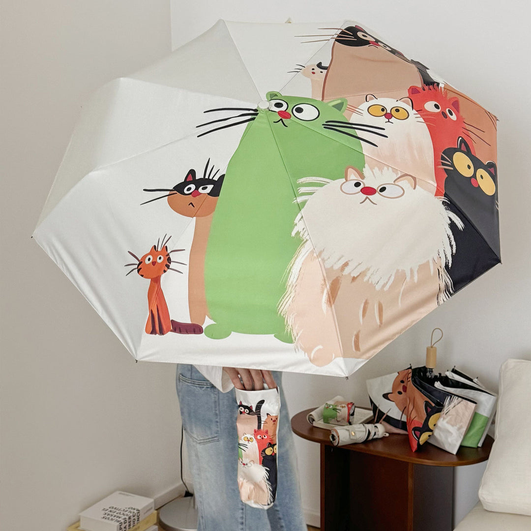 Women's Folding Umbrella with Playful Cat Design Stornfield