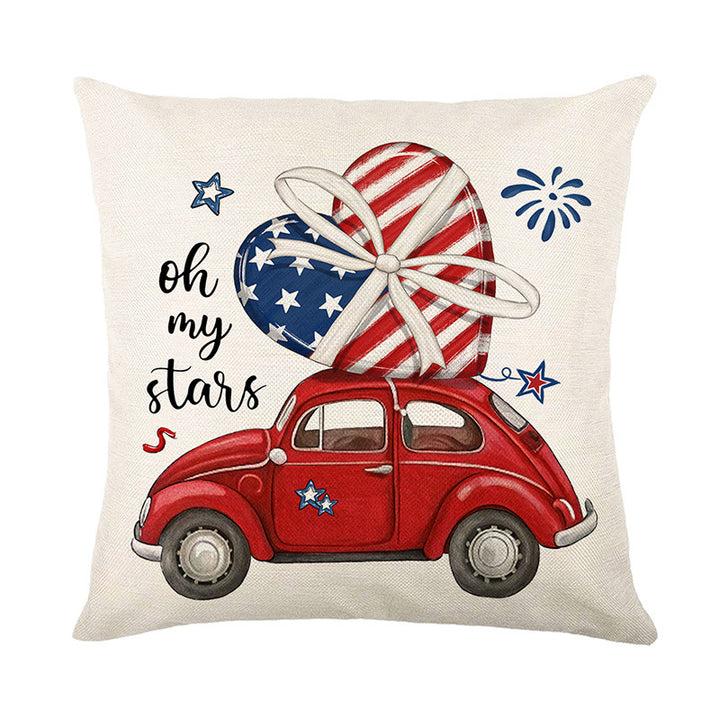Patriotic Rustic Farmhouse Throw Pillow Cover with Star Accent