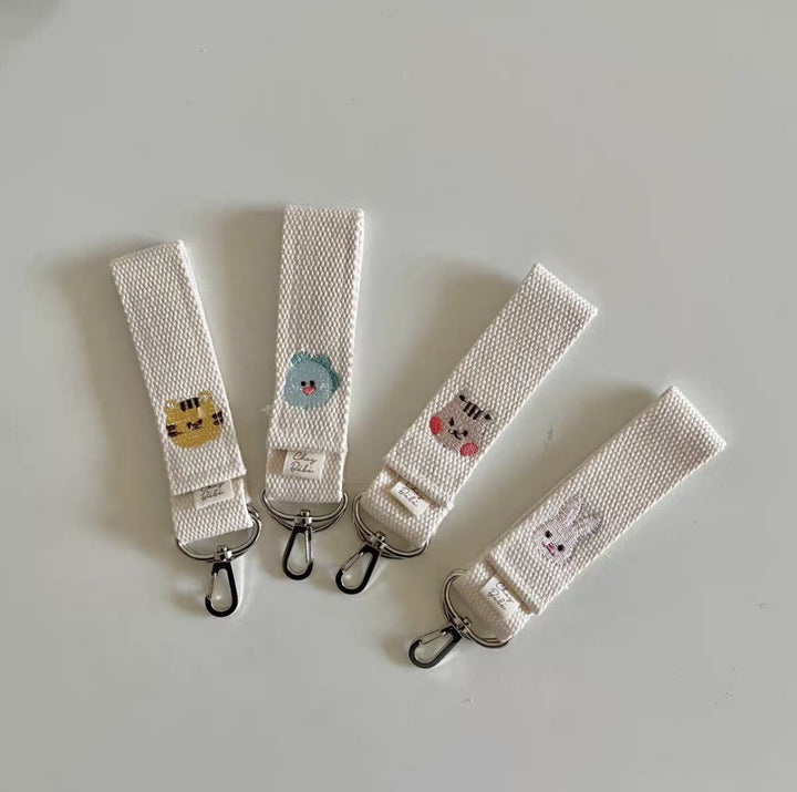Woven Key Strap with Embroidered Bear Motif and Swivel Metal Clips