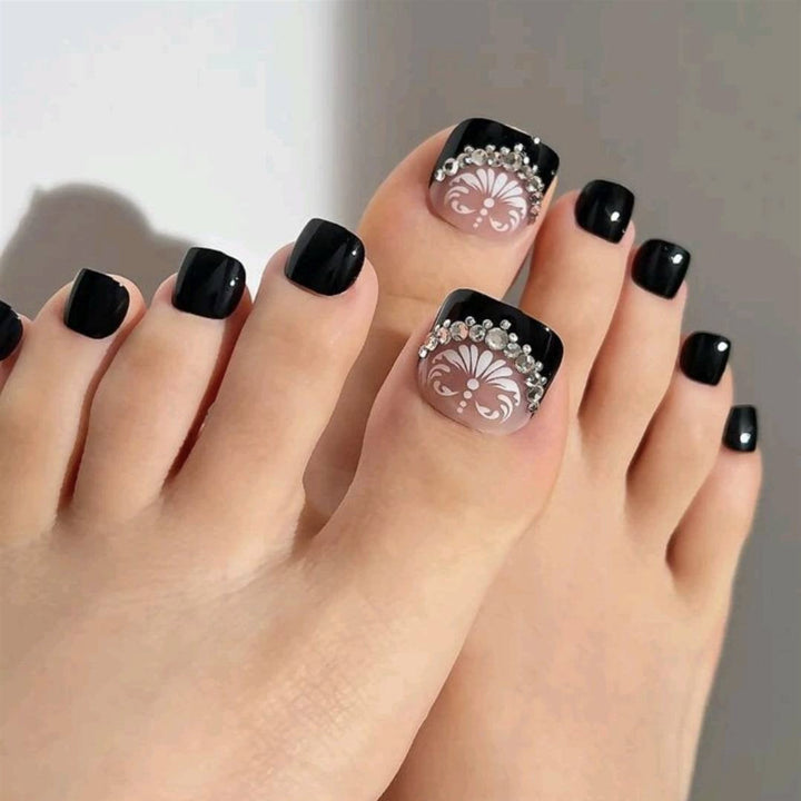 Decorative Press-On Toenails with Elegant Gemstone Accents Stornfield